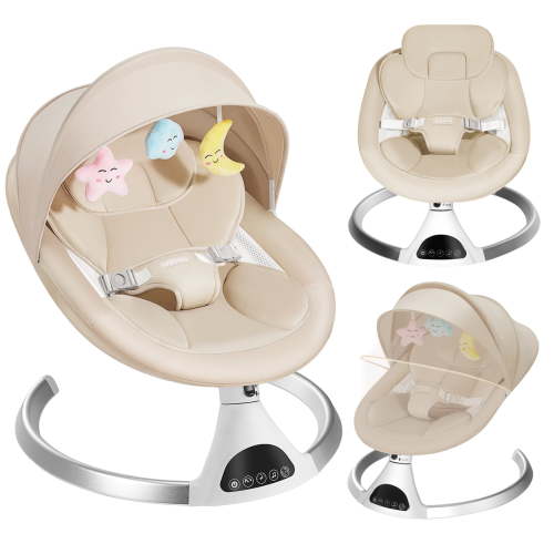 HARPPA Electric Baby Swing for Infants, Portable Baby Bouncer with Bluetooth Remote Control, Khaki