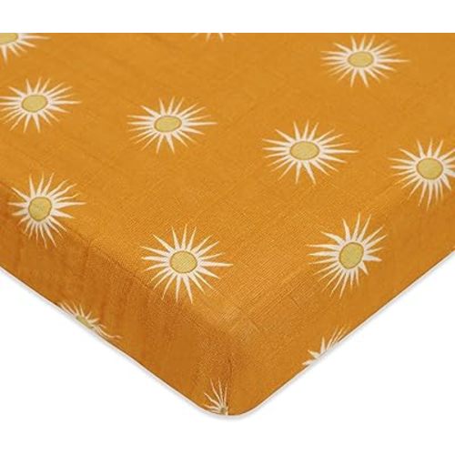 Babyletto 100% Organic Cotton Mini Crib Sheet, GOTS-Certified, Fitted 360°, Ultra-Soft and Breathable Muslin - Golden Hour