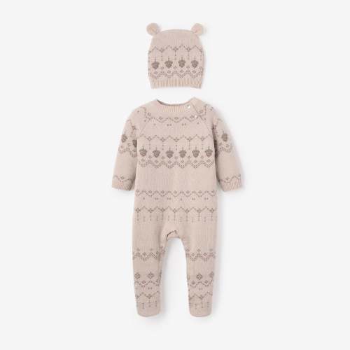 0-3 Month Acorn Fairisle Jumpsuit + Hat Set 2pc – Elegant Baby