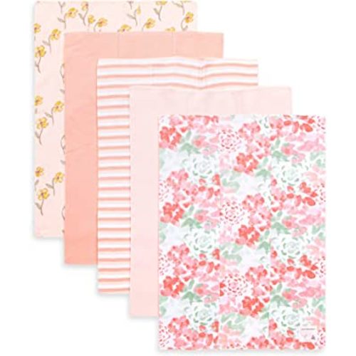 Burt's Bees Baby - Burp Cloths, 5-Pack Extra Absorbent 100% Organic Cotton Burp Cloths (Tossed Succulent)