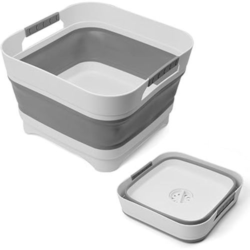 Collapsible Wash Basin 11L, Portable Collapsible Dish Basin with Drain Plug, Camping Sink for Washing Dishes.