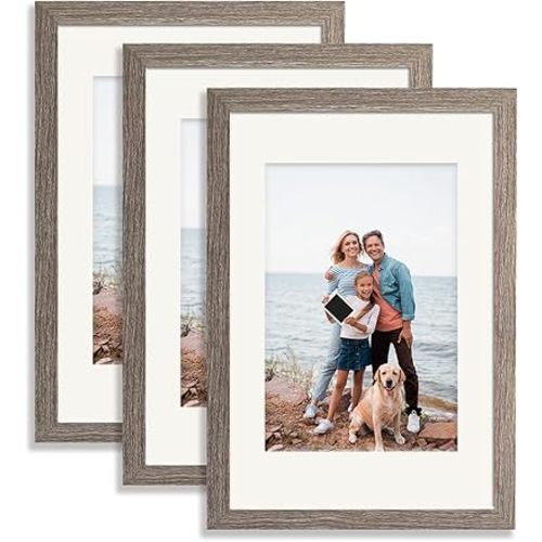 12x16 Picture Frame 3 Pack Gray Color - Poster Frame Set of 3 - Display Picture 8.5x11 with Mat or 12x16 Without Mat, Wall Gallery Photo Frames