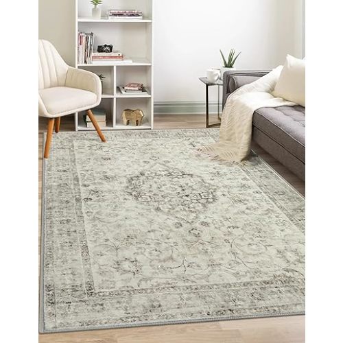 LIVEBOX Bedroom 4x6 Washable Area Rug for Entryway Kitchen, Non-Slip Soft Boho Rugs for Dining Room Office, Farmhouse Low-Pile Neutral Soft Carpet for Nursery Room Playroom, Taupe