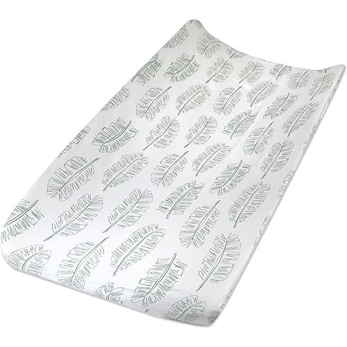 HonestBaby Organic Cotton Changing Pad Cover, Jumbo Leaf Sage, One Size