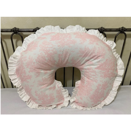 Pink Toile Nursing Pillow Cover with Ruffle, Baby Girl Nursing Pillow - Just Baby Designs