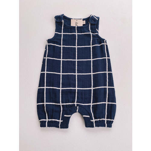 navy windowpane romper