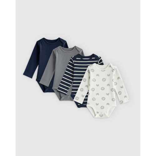 100% Organic Cotton Long Sleeve Bodysuit 4-Pack - Baby Boy
