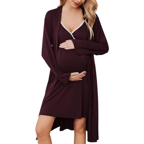Ekouaer Maternity Nursing Gown and Robe Set