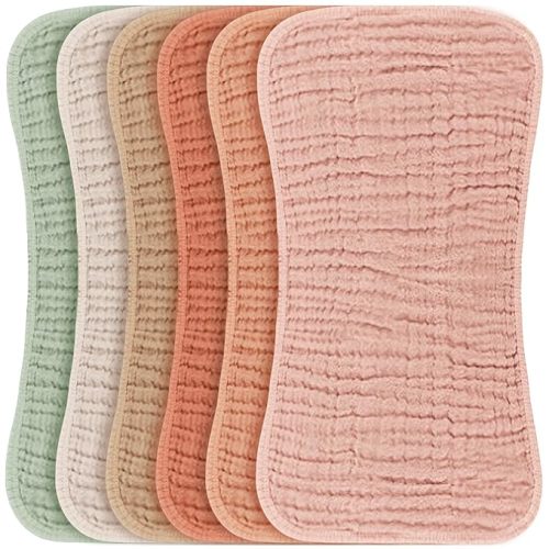 Konssy Muslin Baby Burp Cloths Sets for Unisex- 6 Pack Large 100% Cotton Burping Clothes for Newborn, Baby Girls and Boys
