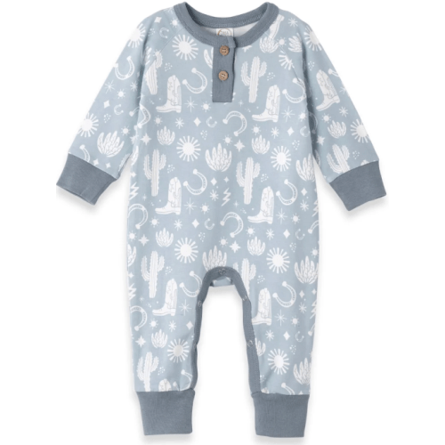 Baby Wild West/Blue Bamboo Henley Romper