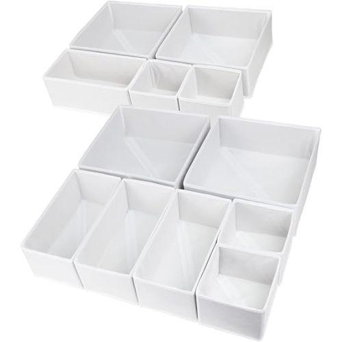 12 Pack Drawer Organizers for Clothing, Foldable Clothes Drawer Organizer for Underwear, Folded Clothes, Baby Clothing, Socks, Bra, Towels, Ties - Multi-pack Clothes Organizer Storage Box (White)