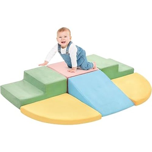6 Pieces Climbing Toys for Toddlers, Climb & Crawl Soft Foam Block Activity Play Set, Foam Play Gym Climbing Blocks, Toddler Climbing Toys Indoor, Soft Foam Toys for Kids Crawling and Sliding