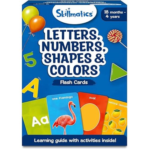Skillmatics Thick Flash Cards for Toddlers - Letters, Numbers, Shapes & Colors, Montessori Toys & Games, Preschool Learning Activities, Gifts for Kids Ages 1, 2, 3, 4 Years
