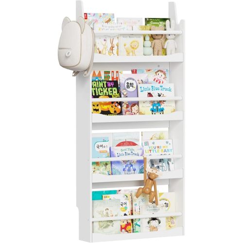 Lkeiyay Kids Bookshelf,4 Tier Wall Bookshelf for Kids,Toddler Book Display Shelves, Toy Storage Bookshelf in Bedroom,Nursery (White, 4 Shelves)