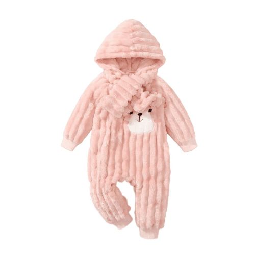 Mikrdoo Baby Girls Clothes Fall Winter Outfits Rabbit 3 Months Newborn Girls Single Breasted Design 6 Months Girls Hoodie Bodysuits With Scarf 2Pcs Romper Set Pink