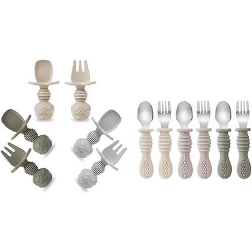PandaEar 12 Pack Silicone Baby Spoons and Fork