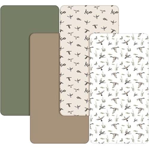 4 Pack Mallard Duck Baby Crib Fitted Sheet 52'' x 28'' Duck Hunting Stretchy Neutral Fitted Crib Mattress Sheet Mallard Duck Baby Bedding for Standard Crib Mattress Baby Gift Set