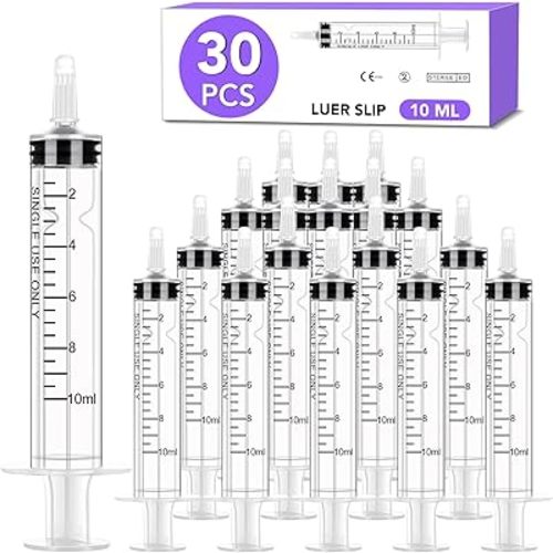 30 PCS 10ml Oral Syringe With Cap, Plastic Syringes without Needle for Medicine Dropper, Liquid Measuring, Handicrafts, Individually Sealed, Luer Slip