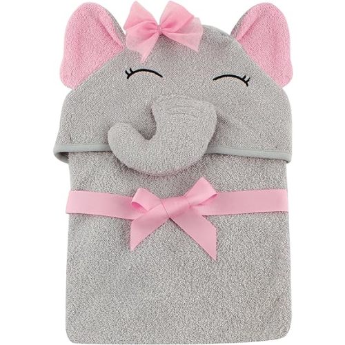 Hudson Baby Unisex Baby Cotton Animal Face Hooded Towel, Pretty Elephant, One Size