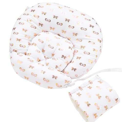 Little Grape Land Nursing Pillow, Multifunctional Breast Feeding Pillow with Arm Pillow, 3pk Baby Support Pillow with Adjustable Waist Strap and Removable Cover, Pink Gold