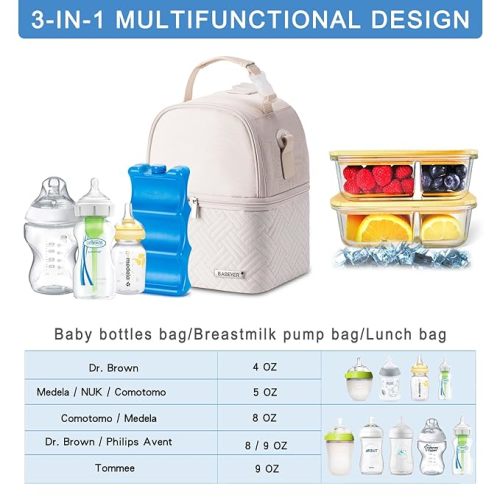 Breastmilk Cooler Bag with Ice Pack Fits 6 Baby Bottles up to 9 Ounce, Breast Milk Pump Cooler Bag with Shoulder Strap for Nursing Mom Daycare, Work, Travel- Cream - Cream 1