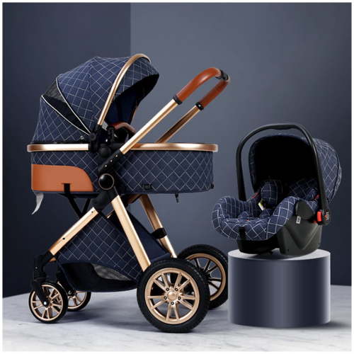 Luxury Baby Pram, 3 in 1 Adjustable High View Baby Stroller for Newborn, Infant Carriage Toddler Pram Pushchair with Rain Cover Mosquito Net, Ideal for 0-36 Months