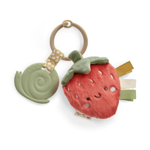 Itzy Ritzy Infant Toy & Teether - Itzy Pal Baby Teething Toy Includes Lovey, Crinkle Sound, Textured Ribbons & Silicone Teether Toy for Newborn (Strawberry)