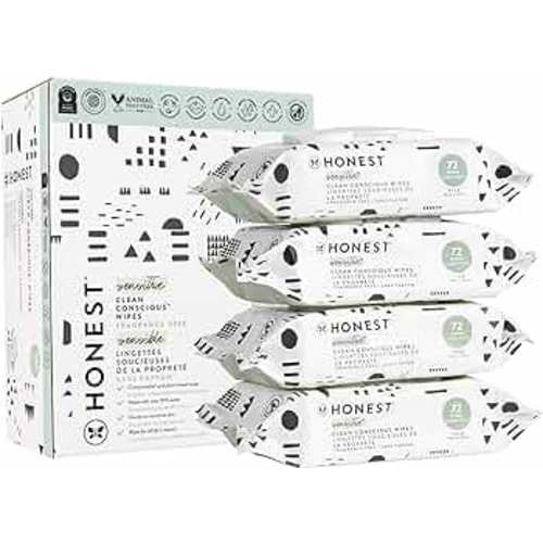 The Honest Company Clean Conscious Unscented Wipes | Over 99% Water, Compostable, Plant-Based, Baby Wipes | Hypoallergenic for Sensitive Skin, EWG Verified | Pattern Play, 288 Count