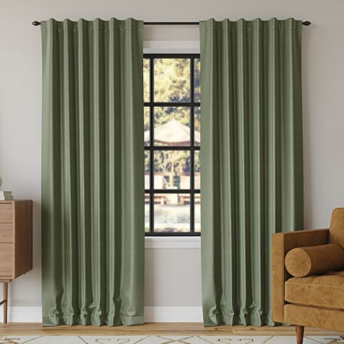 50"x84" Sun Zero Blackout Evelina Faux Dupioni Silk Curtain Panel Moss Green: Energy Efficient, Noise Reduction, Thermal Insulated
