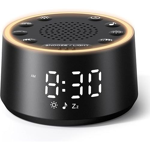 Dreamegg Sound Machine for Sleep - D1 Nova White Noise Sound Machine for Baby Adult with Alarm Clock, Soothing Sounds, Dimmable, White Noise Alarm Clocks for Bedrooms Heavy Sleepers Travel, Black
