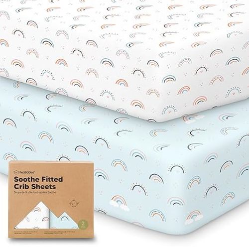 KeaBabies 2-Pack Organic Crib Sheets for Boys, Girls - 52x28 Fitted Crib Mattress Sheet Neutral, Breathable Jersey Cotton Cover for Baby Bed, Toddler Mattress, Soft & Cute Prints (Jolly Rainbow)