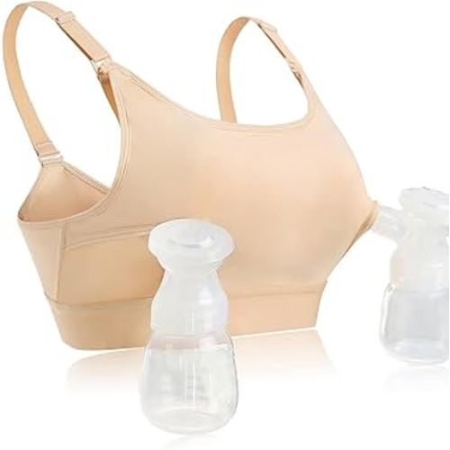 Hands Free Pumping Bra Hands-Free Breast Pump Bra Nursing Bras for Pumping Adjustable Breast-Pumps Holding and Nursing Bra (Beige, X-Large)