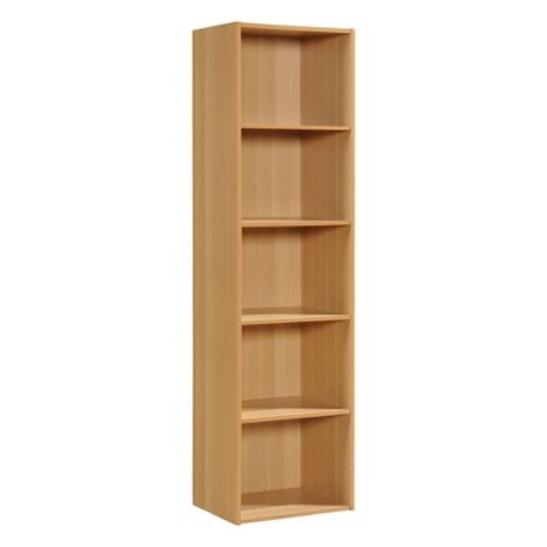 Hodedah 12 x 16 x 60 Inch 5 Shelf Bookcase and Office Organizer Solution for Living Room, Bedroom, Office, or Nursery, Beech Wood Finish