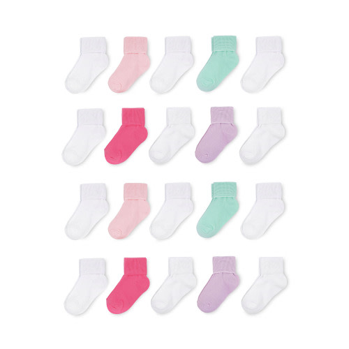 Wonder Nation Baby Toddler Girl Roll Cuff Socks, 20-Pack, Sizes 0M-5T