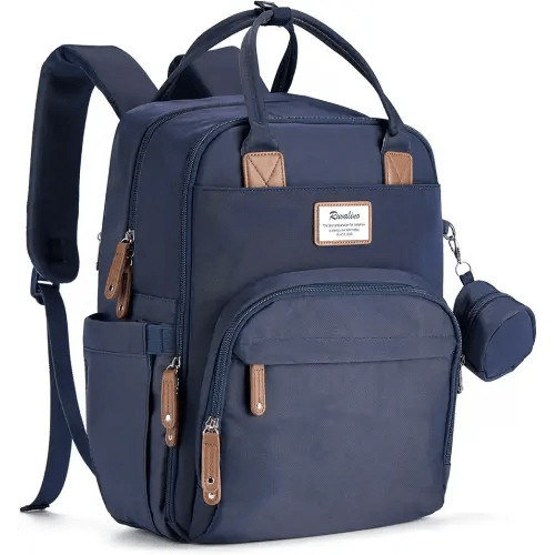 RUVALINO Diaper Bag Backpack, Multifunction Travel Back Pack Maternity Baby Changing Bags, Diaper Changing Totes, Waterproof and Stylish, Navy Blue