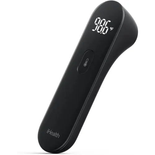 iHealth No-Touch Forehead Thermometer, Digital Infrared Thermometer for Adults and Kids, Non-Contact Baby Thermometer, 3 Ultra-Sensitive Sensors, Large LED Digits, Quiet Vibration Feedback, Black