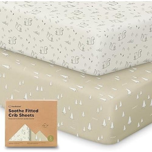 KeaBabies 2-Pack Organic Crib Sheets for Boys, Girls - Fitted Crib Mattress Sheet Neutral, Breathable Jersey Cotton Cover for Baby Bed, Toddler Mattress, Soft & Cute Prints (Pine Grove)