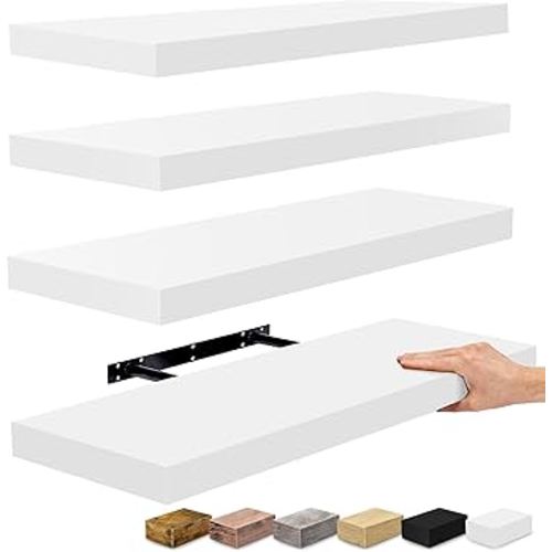 Sorbus Floating Shelves, Wall Shelves for Bedroom, Kitchen, Living Room, Bathroom Shelves Over The Toilet, Home Decor, Farmhouse Style, 24 x 9 Inch Wall Mounted Floating Shelves for Wall (4 Pack)