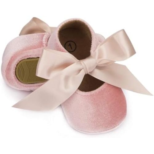 ohsofy Infant Baby Girls Mary Jane Flats Non-Slip Bowknot Princess Wedding Dress Shoes Toddler Crib Shoes