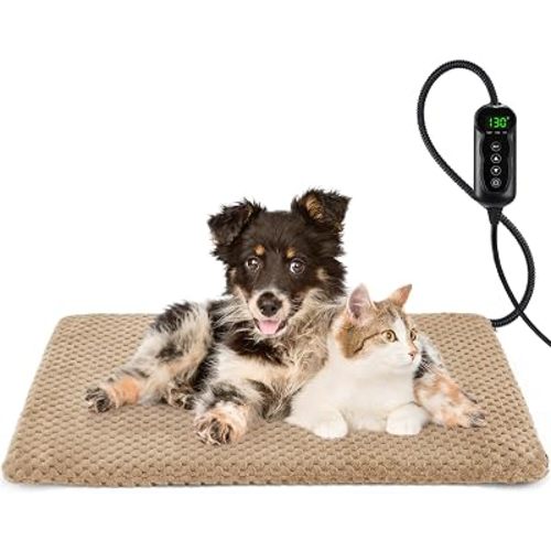 INVENHO Heated Dog Bed, Waterproof Adjustable Temperature Dog Cat Heating Pad with Timer, Indoor Pet Heating Pad for Cats Dogs Electric Pads for Dogs Cats, Pet Heated Pad
