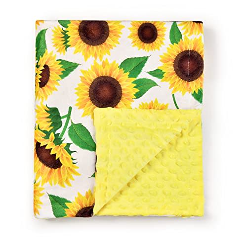 Baby Blanket, Soft Warm Blanket for Boy or Girl, Receiving blanket with Double Layer Dotted Backing for Newborns Nursery Stroller Toddlers Crib Bedding (30 x 40 Inch) Sunflower