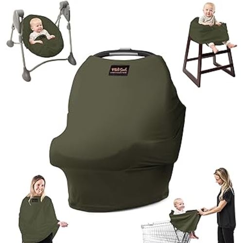 5-in-1 Luxe Cover in Olive - Added Privacy for Breastfeeding, Baby Car Seat, Carrier, Stroller, High Chair, Shopping Cart, Lounger Canopy, Newborn Essentials, Nursing Top