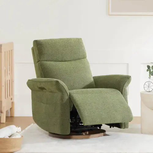 Vinca Power Swivel Nursery Glider Recliner with Power Lumbar & Headrest Forest Green
