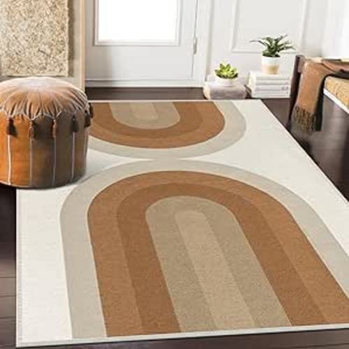 Lahome Boho Washable Rugs 5x7 - Living Room Rugs Rainbow Woven Playroom Rug for Bedroom Dining Room, Cotton Reversible Kids Rugs Throw Carpet for Nursery Office Classroom (5'x 7',Khaki)