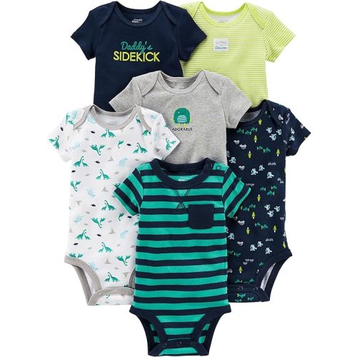Simple Joys by Carter's Boys' 6-Pack Short-Sleeve Bodysuit - 0-3 Months - Multicolor/Cars/Dinosaur/Stripe
