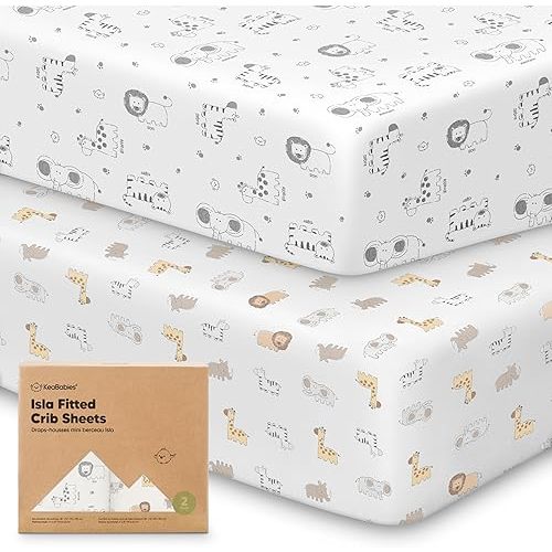 2-Pack Crib Sheets for Boys, Girls - Viscose Derived from Bamboo Fitted Crib Sheet, Baby Crib Sheets Neutral, Crib Mattress Sheet, Toddler Bed Sheets, Baby Sheets for Crib Fitted Sheets (KeaSafari)