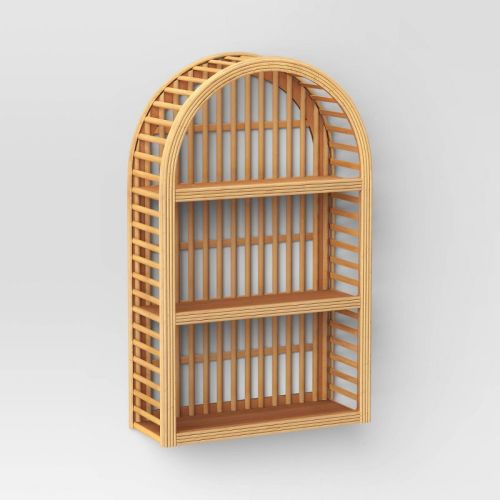12" x 20" Wood and Rattan Wall Shelf Natural - Threshold™: Modern Vertical Geometric Decor, No Battery Required