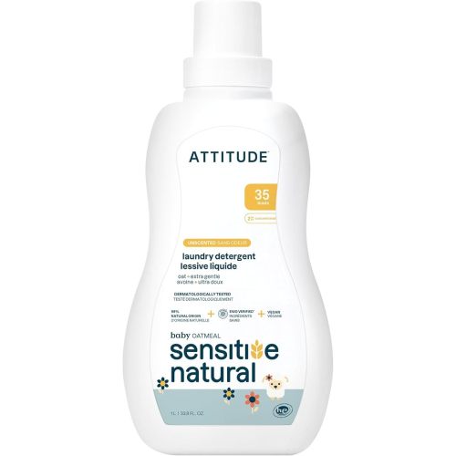 ATTITUDE Baby Laundry Detergent, EWG Verified, Plant and Mineral-Based Formula, HE Compatible, Vegan Household Products, Unscented, Sensitive, 33.8 Fl Oz, 35 Loads