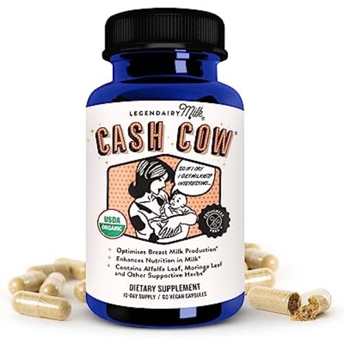 Legendairy Milk Cash Cow Lactation Supplement, Moringa, Alfalfa, and Goat's Rue Breastfeeding Supplement for Milk Supply Increase, Fenugreek-Free, Certified Organic, Vegan, Non-GMO, 60 Capsules