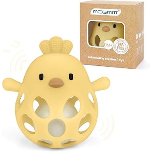 MCGMITT Baby Teething Toys for 3-6 Months, Easy Grasp Silicone Infant Rattle Teether Toy for 0-12 Months, BPA-Free Food Grade Baby Montessori Sensory Toys, Soft Infant Chew Toys for Teething Relief